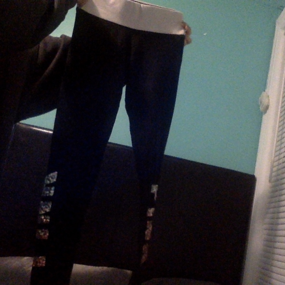 PINK Black Leggings with Pink Waistband